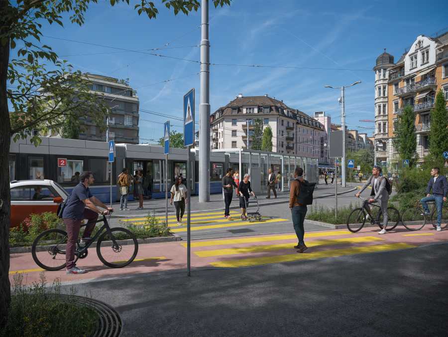 Vergrösserte Ansicht: Albisriederplatz mit Velostreifen