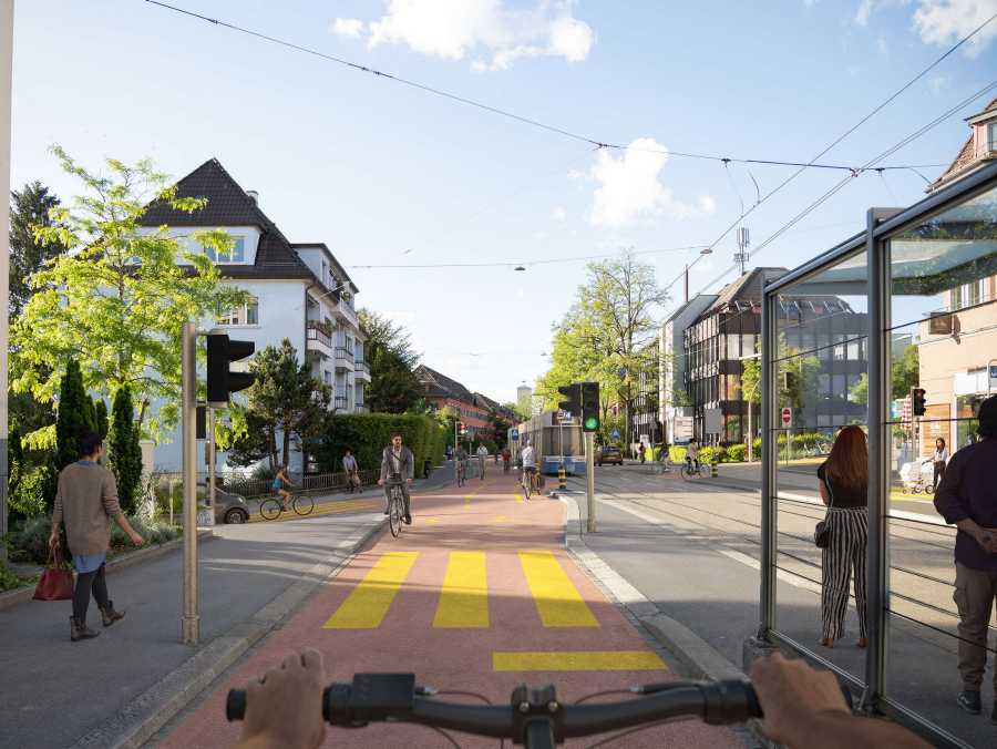 Vergrösserte Ansicht: Winterthurerstrasse mit Velostreifen